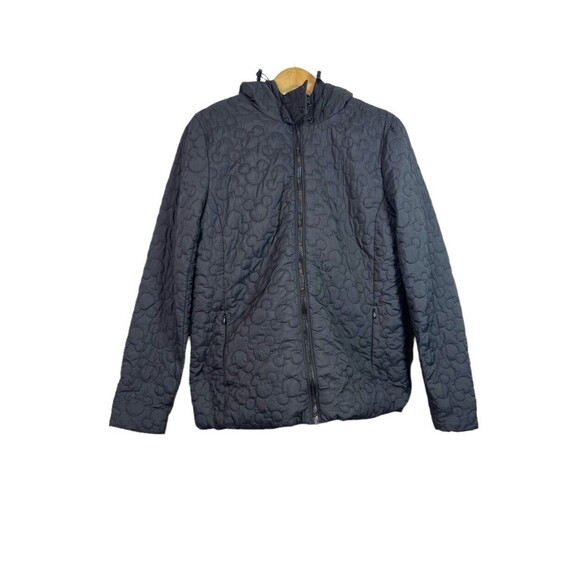 Disney Parks Quilted Jacket Black Embroidered Mickey Icon Hood Ears Full Zip S - Picture 1 of 12